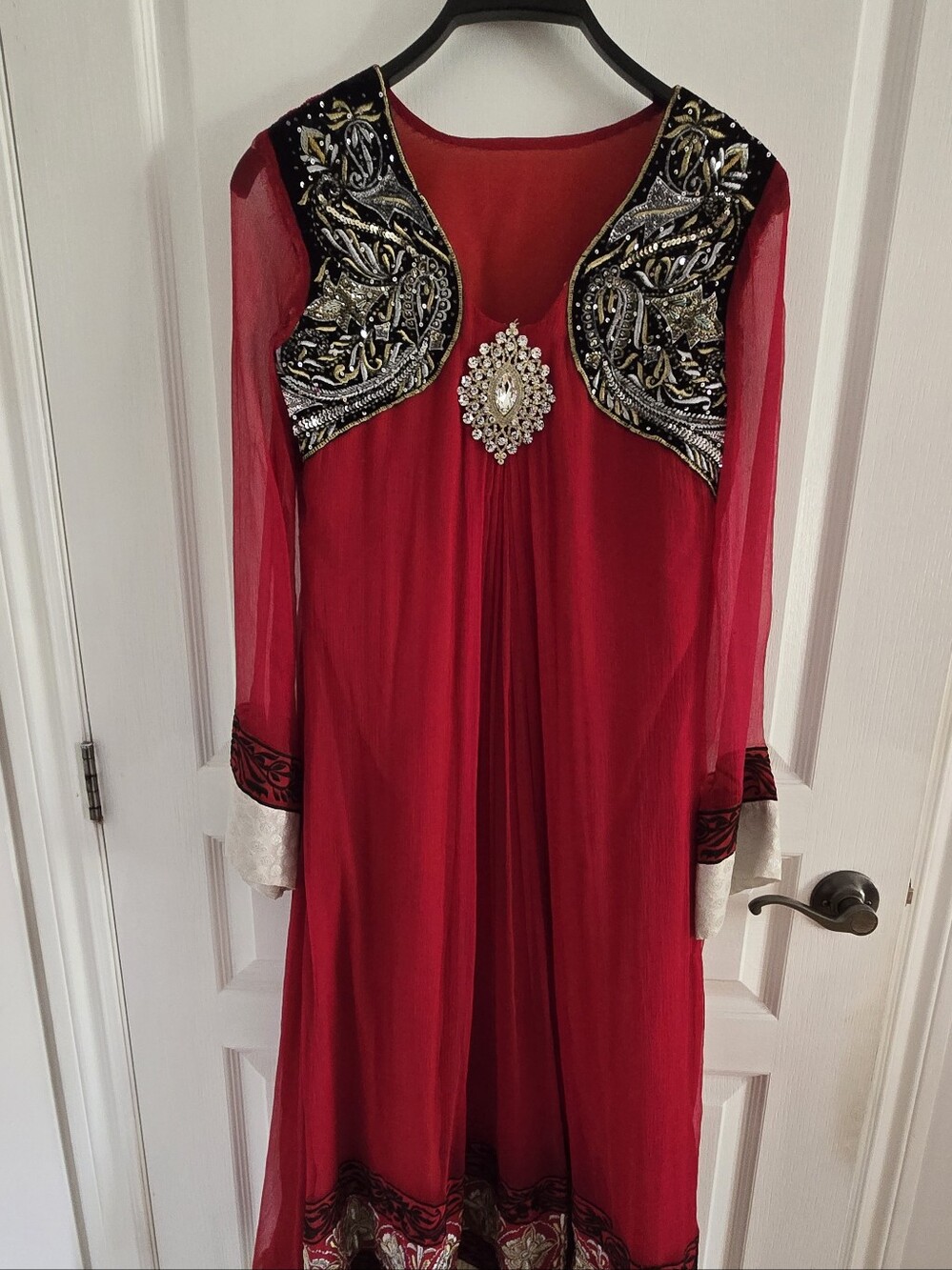 Embellished Red Women's Long Dress